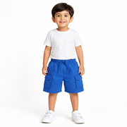 Kids Cotton Solid Cargo Shorts Set –Blue,Mint & Orange (Pack of 3)