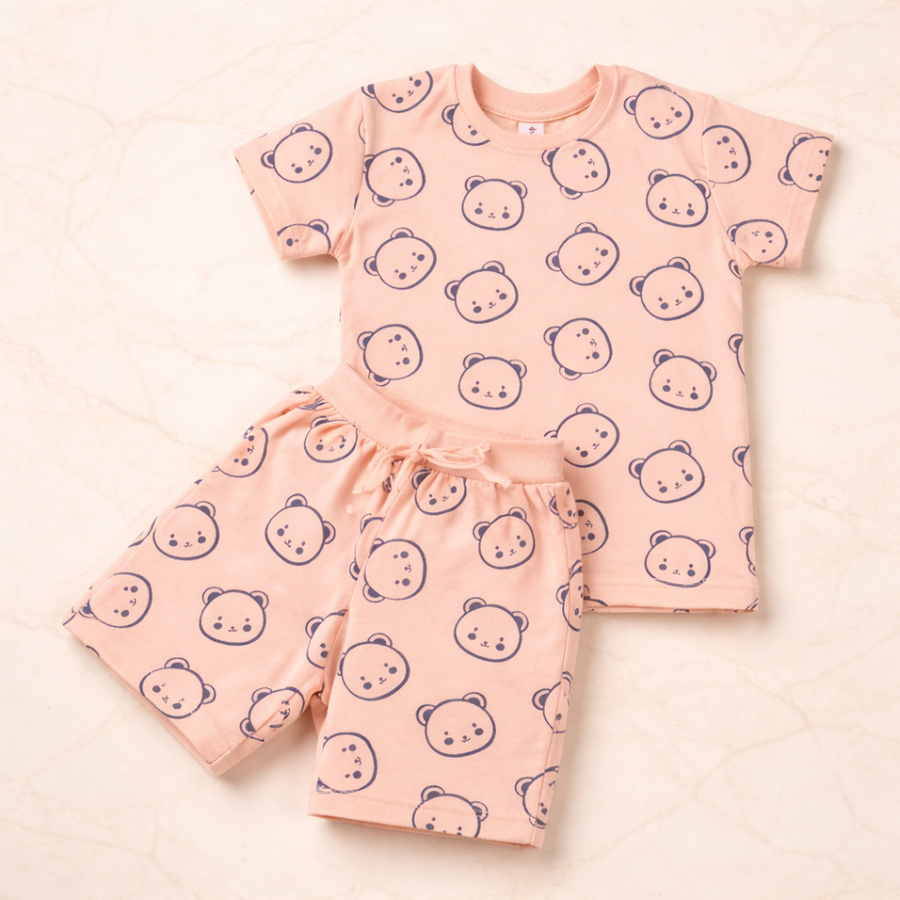Boys Bear Print T-Shirt & Shorts Combo Set (Pack of 2)