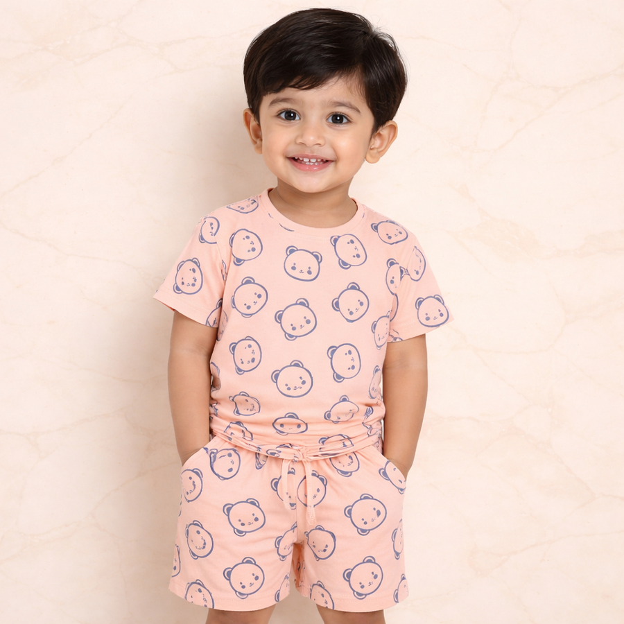 Boys Bear Print T-Shirt & Shorts Combo Set (Pack of 2)