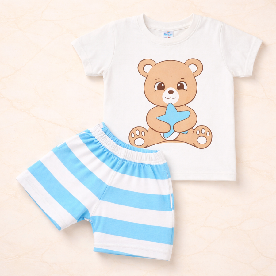 Boys Bear Print T-Shirt & Shorts Combo Set (Pack of 2)