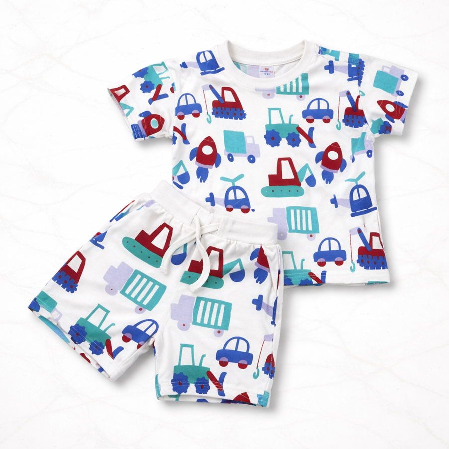 Boys Cotton Vehicle Print Co-ord Outfit