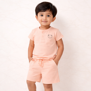 Boys Henley Neck Peach Bear Print T-Shirt & Shorts Set