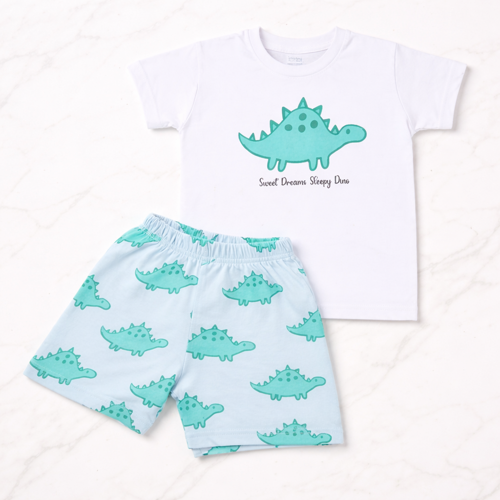 Kids Cotton Interlock T-Shirt & Shorts Set – Dino Graphic Summer Co-ord Outfit