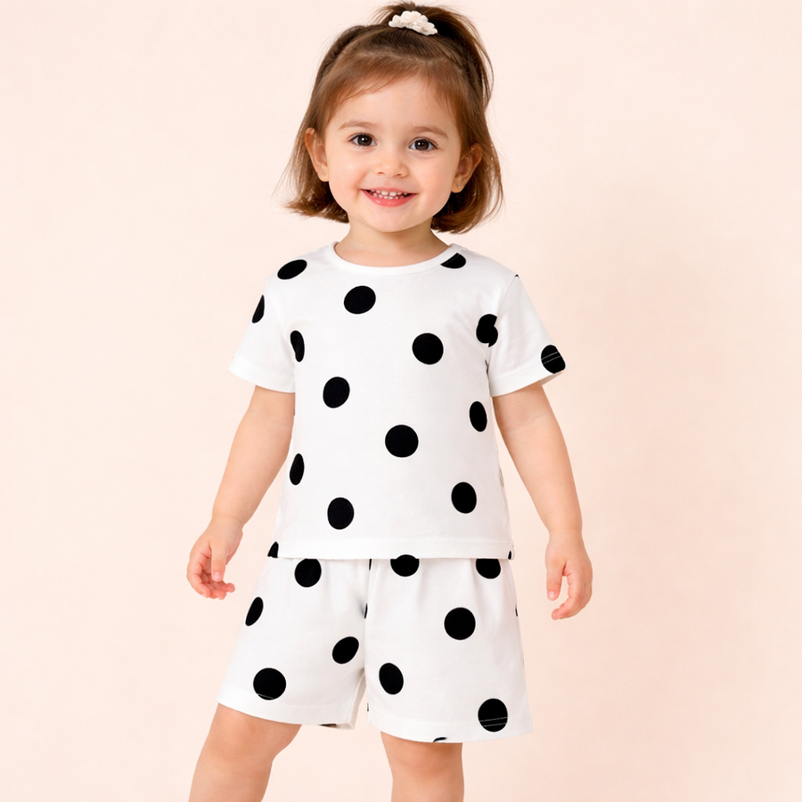 Girls T-Shirts And  Shorts Polka Print Co-ord Set