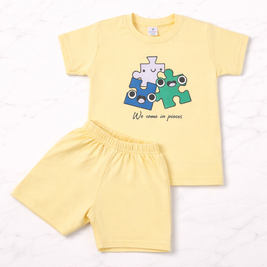 Kids Cotton Interlock 3-Pack T-Shirt & Shorts Set – Play Print Summer Co-ord Combo