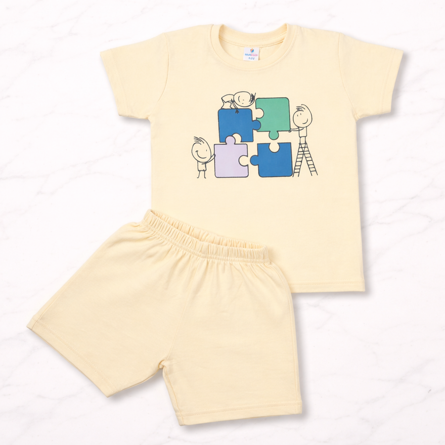 Kids Cotton Interlock 3-Pack T-Shirt & Shorts Set – Play Print Summer Co-ord Combo