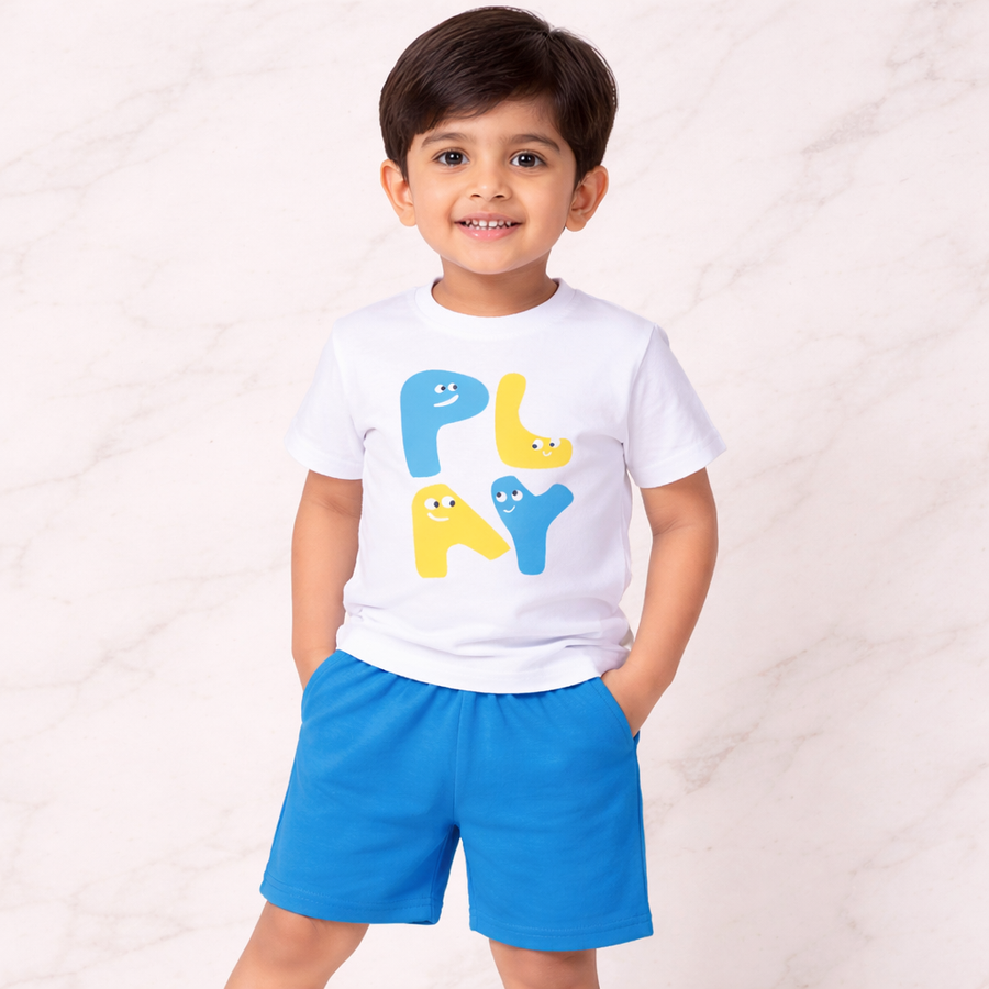 Kids Cotton Interlock 3-Pack T-Shirt & Shorts Set – Play Print Summer Co-ord Combo
