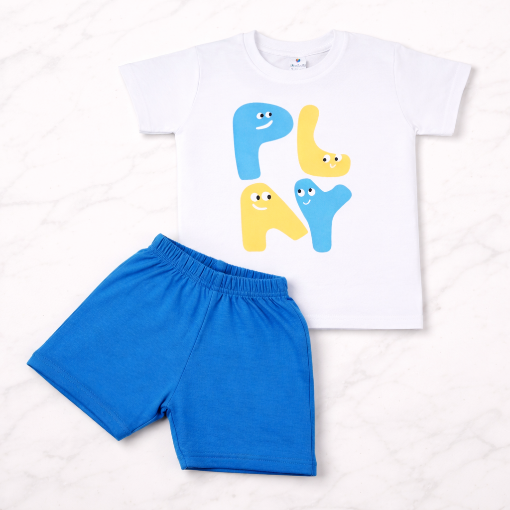 Kids Cotton Interlock 3-Pack T-Shirt & Shorts Set – Play Print Summer Co-ord Combo