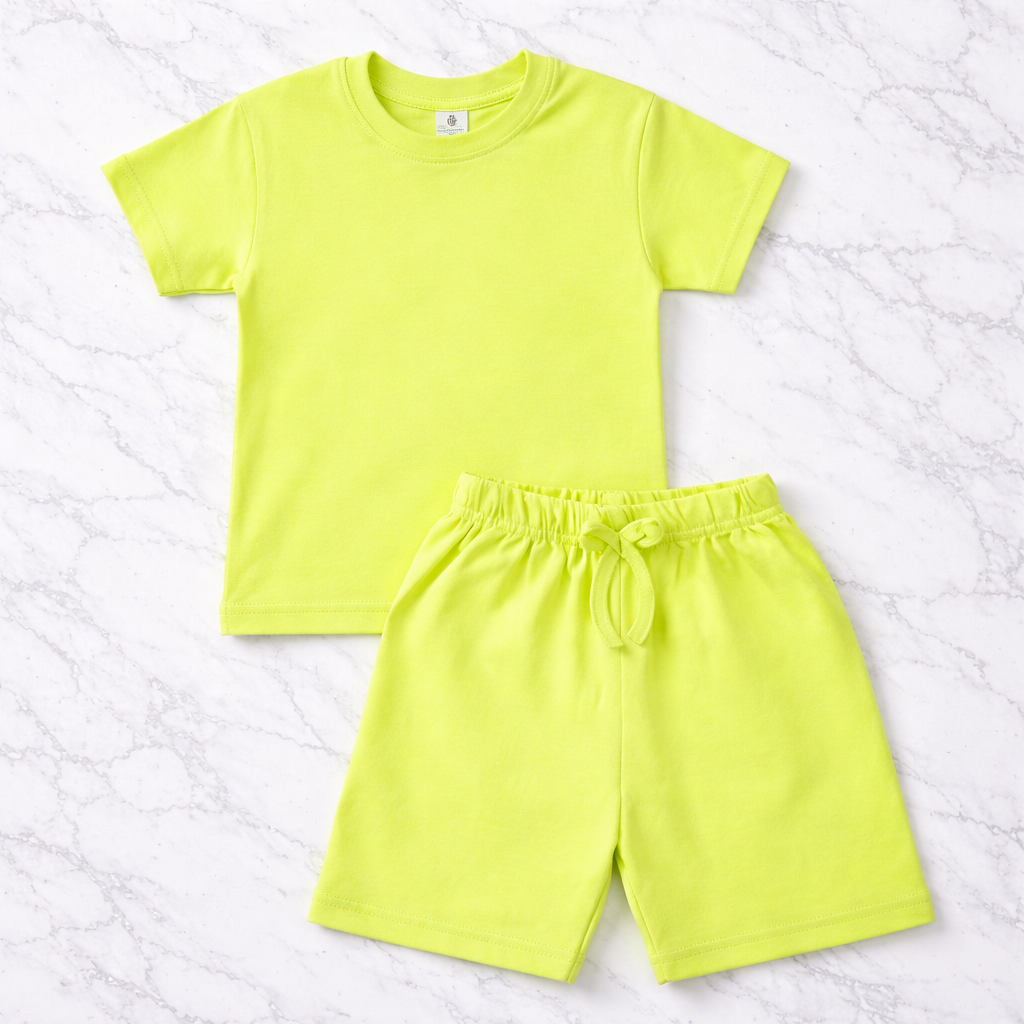 Lime Solid Co-ord Style T-Shirts & Shorts Set For GIrls