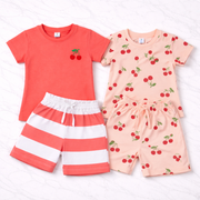Coral Cherry Print T-Shirt & Shorts Set(Pack Of 2)