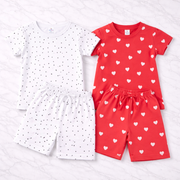 Pink and White Printed Co-ord Style T-Shirt & Shorts Set For Girls