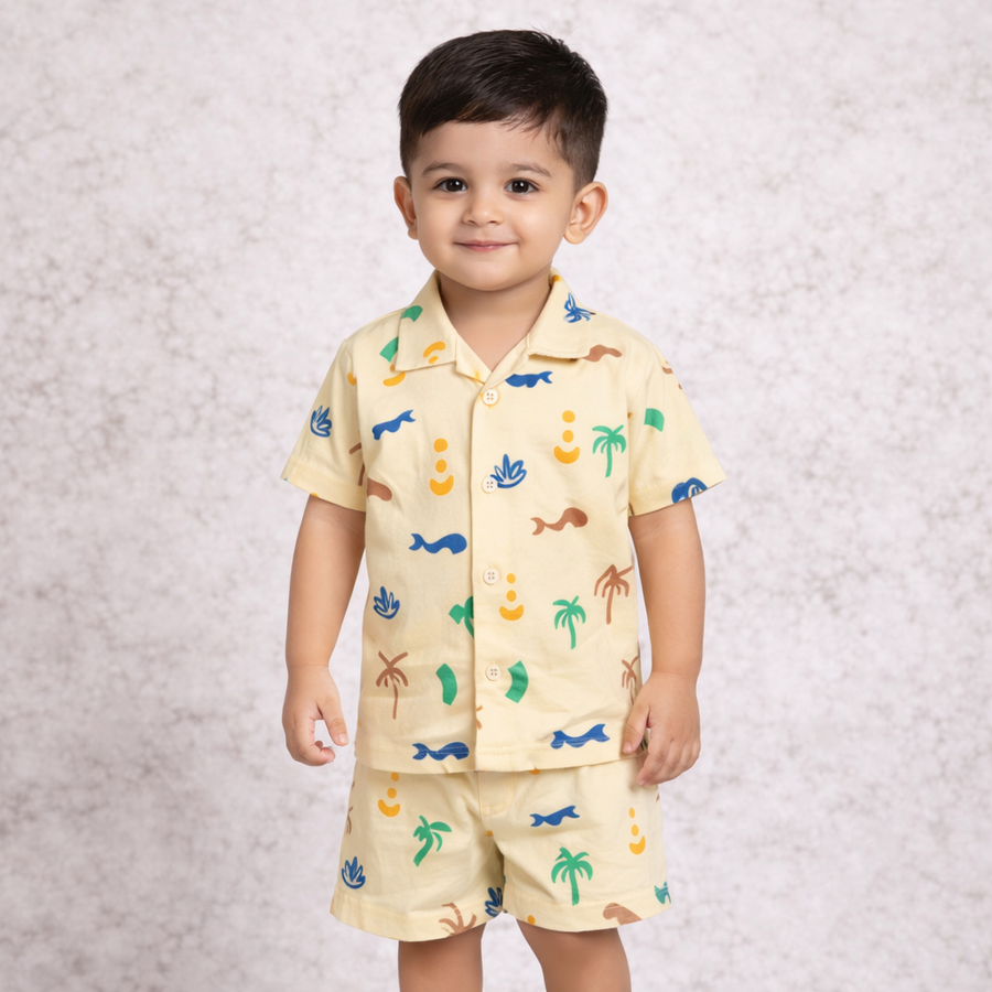 Boys Shirt & Short Co-ord Set Playful theme - Yellow