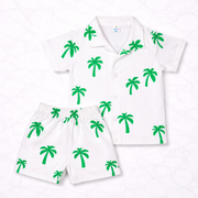 Kids Tropical Palm Print Shirt and Shorts Co-ord Set – White