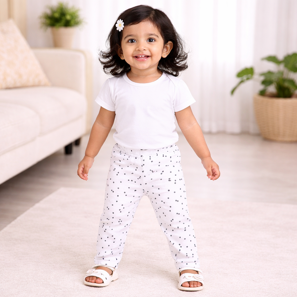 Baby Cotton Leggings Combo(Pack of 3) – Lavender,Lime and Printed Polka dot