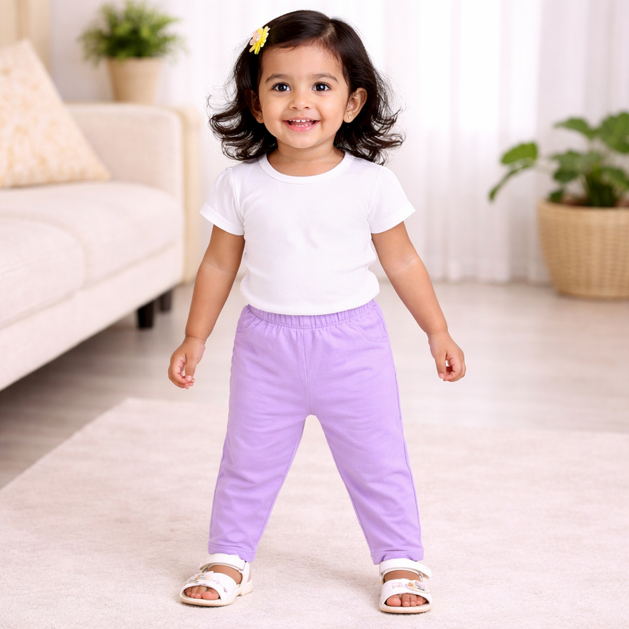 Baby Cotton Leggings Combo(Pack of 3) – Lavender,Lime and Printed Polka dot
