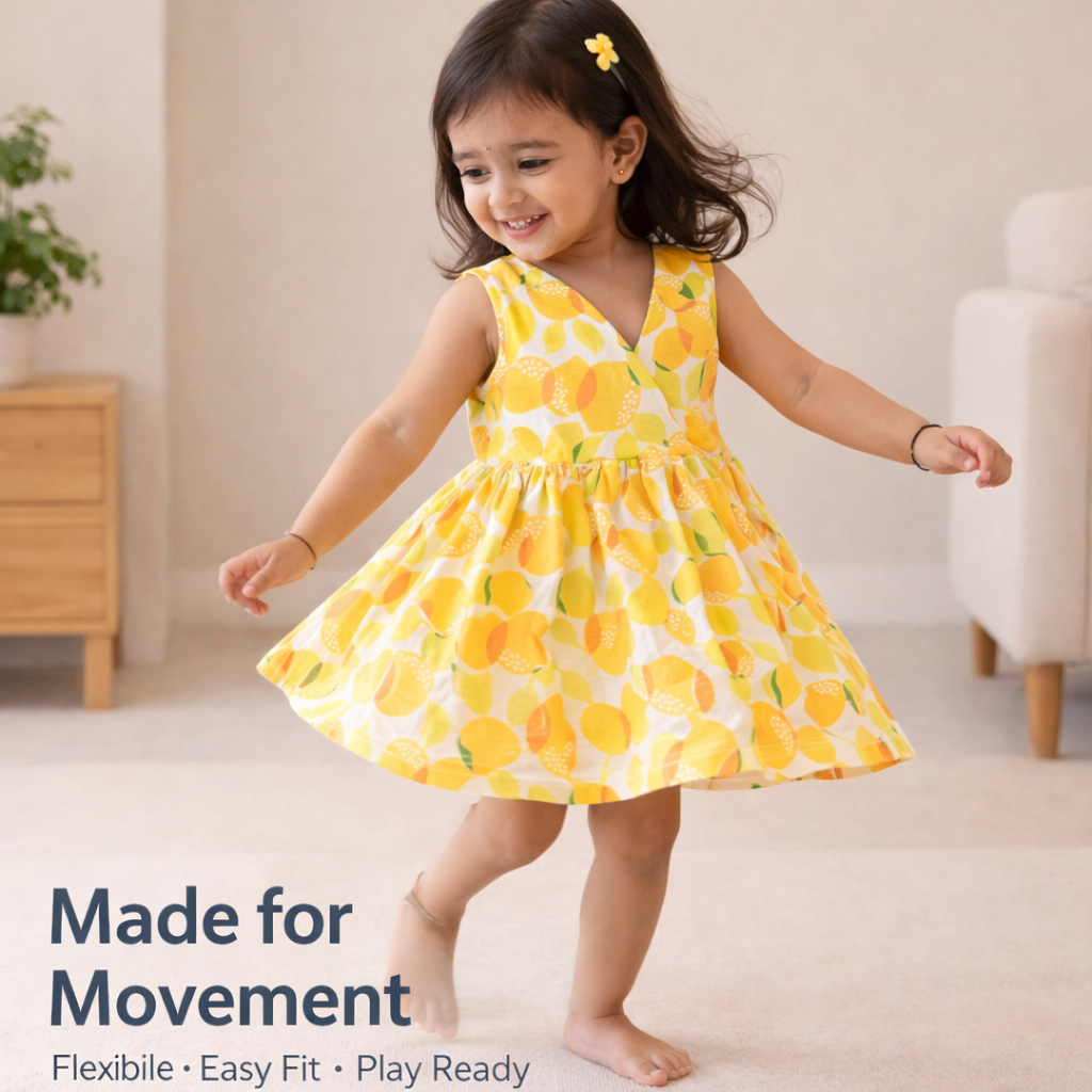 Lemon Print Summer Sleeveless Dress For Girls