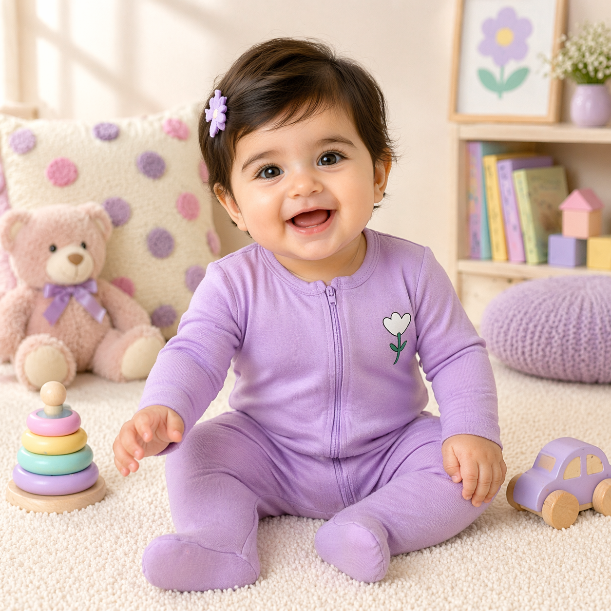 Baby Lavender Floral Zip Romper
