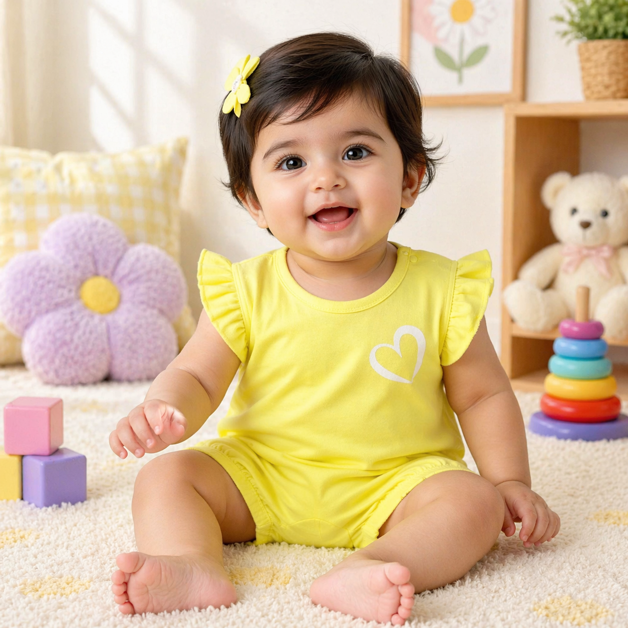 Baby Girls Cotton Romper Set (Pack of 3) – Polka Dot, Solid Lime & Striped Ruffle Sleeve