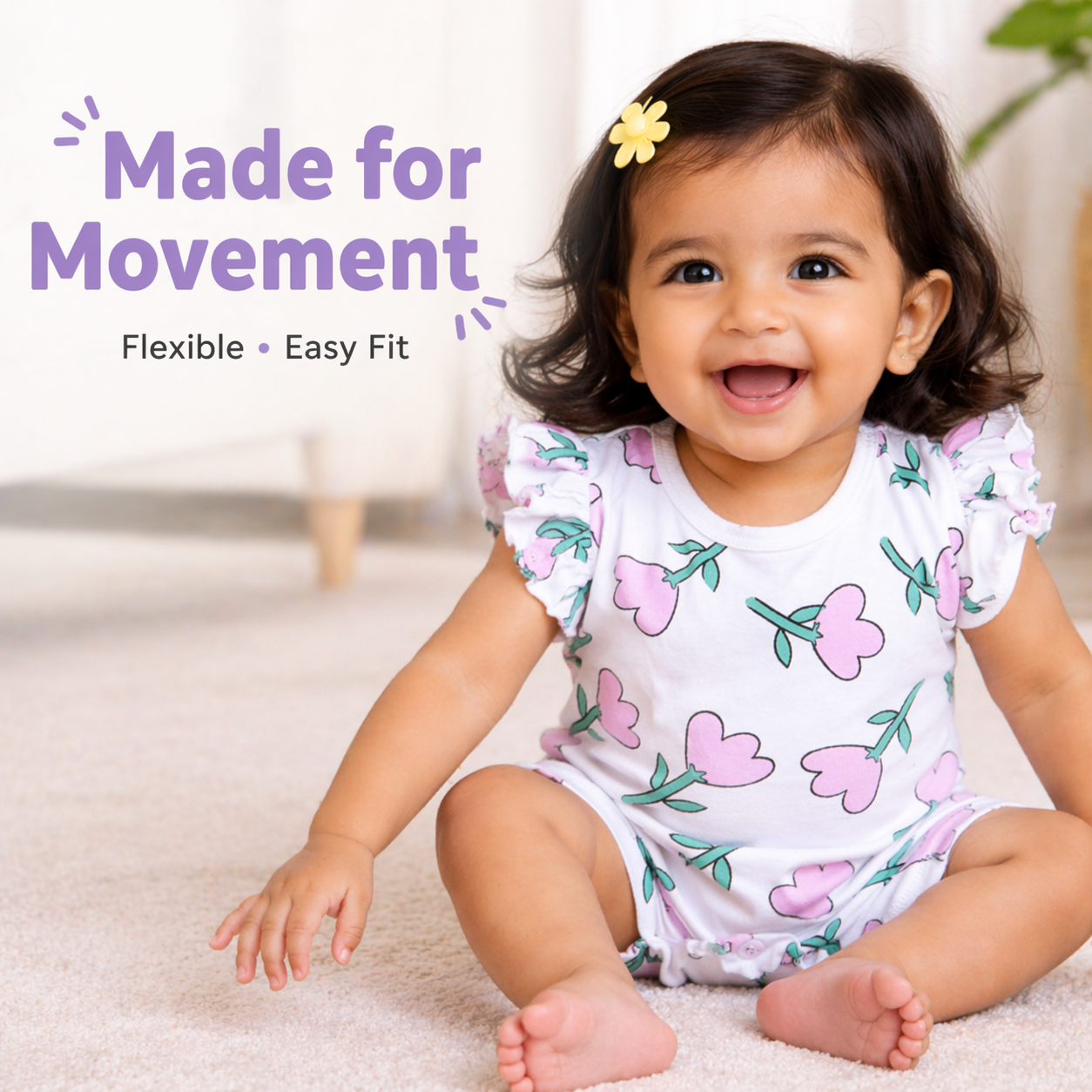 Baby Girl Floral Print Cotton Romper –White