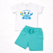 Boys Cotton Crab Print T-Shirt & Shorts Set