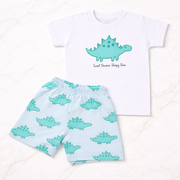 Kids Cotton Interlock 2-Pack T-Shirt & Shorts Set – Dinosaur Print Summer Co-ord Combo