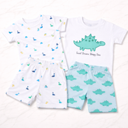 Kids Cotton Interlock 2-Pack T-Shirt & Shorts Set – Dinosaur Print Summer Co-ord Combo