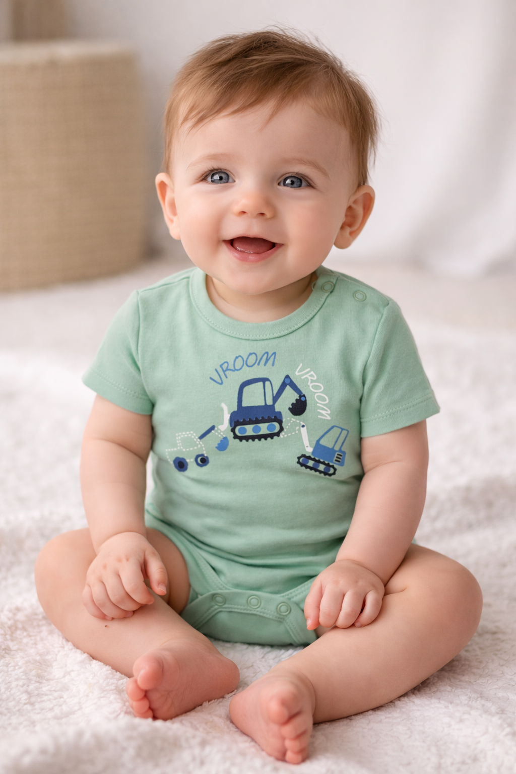 Baby Boys Cotton Star & Excavator Printed Rompers Set (Pack of 2)