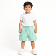 Kids Cotton Solid Cargo Shorts Set –Blue,Mint & Orange (Pack of 3)