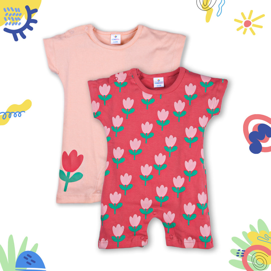 GIRLS COTTON ROMPERS 2 PCS