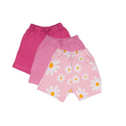 Pack of 3 Shorts – Floral Print & Solid Cotton Shorts Set