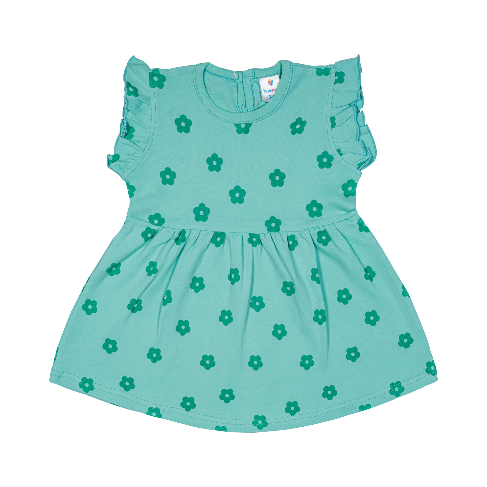 Green Floral Print Dress with Frill Sleeves