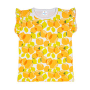 Lemon Print Cotton Ruffle Sleeve Top For Girls