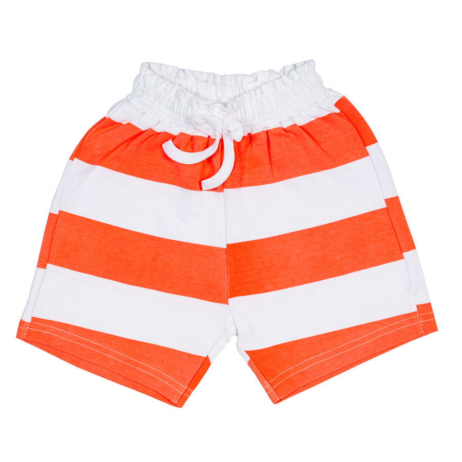 Girls Cotton Striped Shorts – Red & White Elastic Waist