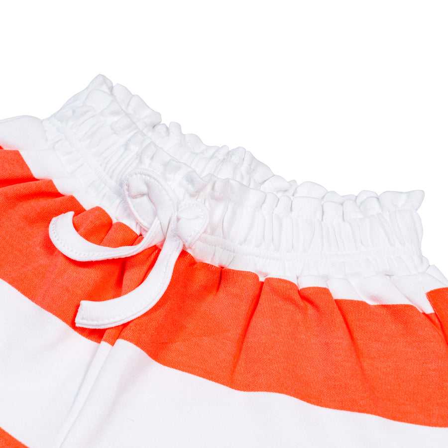 Girls Cotton Striped Shorts – Red & White Elastic Waist