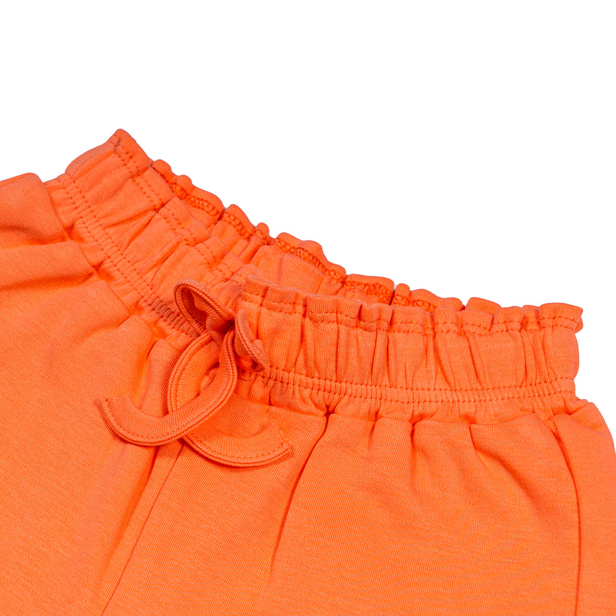 Girls Solid Cotton Shorts – Bright Coral Red Elastic Waist