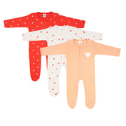 Pack of 3 – Floral, Cherry & Heart Print Romper with Snap Button Closure