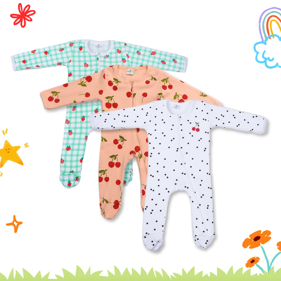 INFANT GIRLS COTTON SLEEPSUIT PACK OF 3